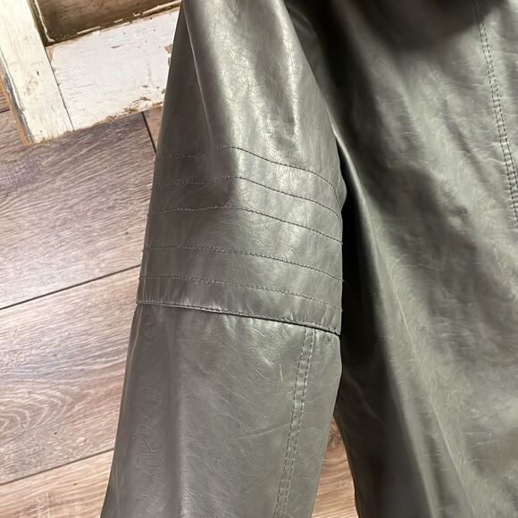 CARBON Women’s Hooded Faux Leather Riding Jacket Coat Dark Grey Size Large - Picture 6 of 11